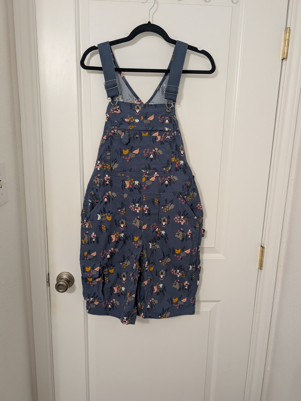 Duluth Trading XS Heirloom Gardening Short Overalls Gnome Floral Blue
